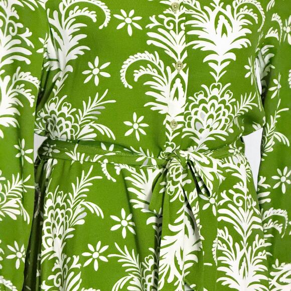 Zara Green White Lilou Maxi Dress Size M Belted Button Front Floral Boho Resort - Picture 8 of 12